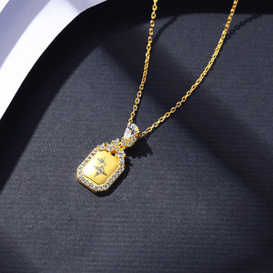 S925 sterling silver women's <b>necklace</b>, simple and exquisite gold rectangular pendant <b>necklace</b>, high-quality jewelry - Product Image 4