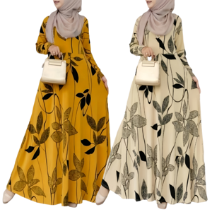 Robe longue bohème légère à manches longues à imprimé floral pour femmes musulmanes, pour l'été et l'automne, robe modeste pour la Somalie - Product Image 1