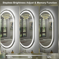 Miroir de salle de bain ovale à LED anti-buée, miroir de vanité intelligent, à luminosité réglable, 3 températures de couleur, en verre trempé, à fixer au mur