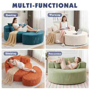 Custom Convertible Round Fabric <strong>Sofa</strong> Modern Corduroy <strong>Foam</strong> Filled Deep Seat Cloud Boneless Floor Accent Chair Living Room Set - Product Image 4