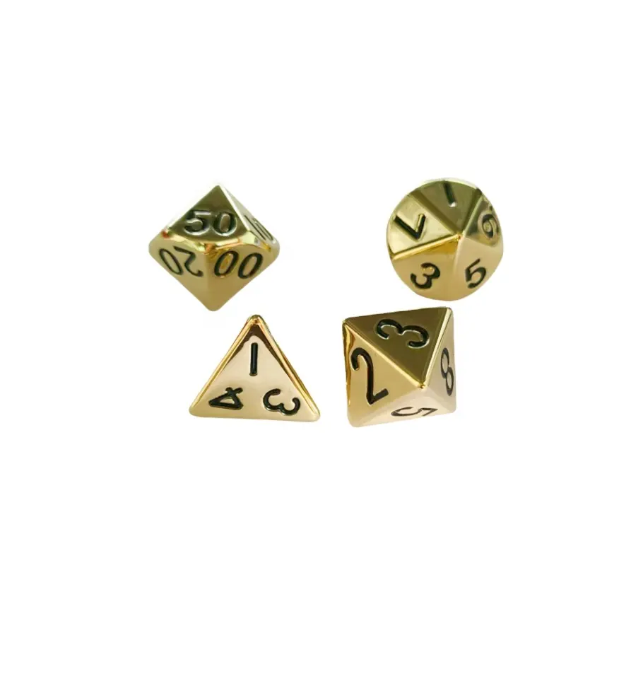 China Manufacturer Custom Solid Metal Table Dice DnD Bright Gold D10 Dice Set
