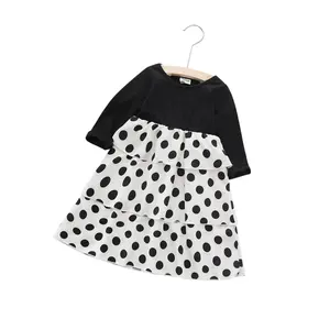 Schattige Baby Meisje Jurk Zwart Kraag Tulle Party Prinses Jurk Kleding Polka Dot Ruches Jurk