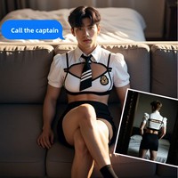 Tenue de stewardesse sexy pour homme – Ensemble cosplay doux et séduisant, lingerie transparente évidée, sans déshabillage, pour jeux de rôle coquins