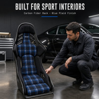 Siège baquet de course JBR-9031 personnalisé en fibre de carbone avec tissu à carreaux bleus pour modification automobile, amélioration de l'intérieur OEM