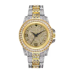 Iced Out นาฬิกาข้อมือ Bling Watch,2021นาฬิกาข้อมือควอตซ์สีทองสไตล์ฮิปฮอปประดับด้วย Micro Pave Cz สายรัดข้อมือสเตนเลสนาฬิกาบอกชั่วโมง