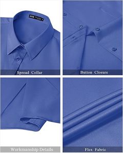 Cotton Short Sleeve Dress Shirts Button-Down Stretch Formal Blouses Summer Business <strong>Work</strong> <strong>Waterproof</strong> Embossed Wrinkle-Free Casual - Product Image 3