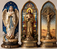 Statues religieuses en polyrésine de grande taille : Jésus, Père, Anges, Notre-Dame, Madone, Artisanales, Peintes à la main, Pyramide d'amour, Fée
