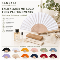 Ventaglio Pieghevole in Legno Personalizzato con Logo per Eventi Profumati, Ventaglio Promozionale con Confezione per Promozione Cosmetica