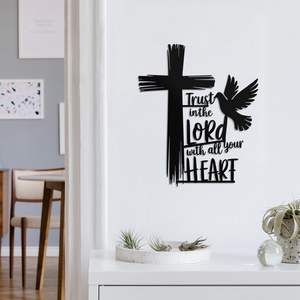 Arte de Pared con Cruz de Metal - Diseño de Confianza en el Señor con Paloma - Decoración Cristiana Resistente a la Oxidación para el Hogar, Iglesia, <span class=keywords><strong>Ideas</strong></span> de Regalo para Bautizo - Product Image 5
