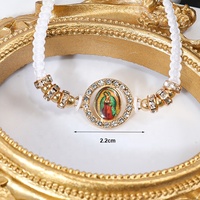Liontin Hati Warna-warni Buatan Tangan Berlapis Emas Mewah Rosario Religius Santo Benediktus Santo Yudas Bunda Maria Wanita