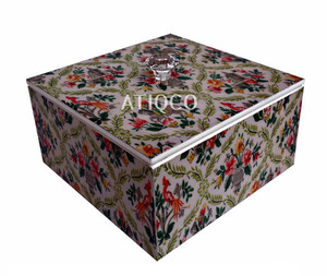 Boîte en bois carrée ATIQCO de haute qualité, best-seller, imprimée des deux côtés, motif floral émaillé unique, technique de peinture multicolore - Product Image 2