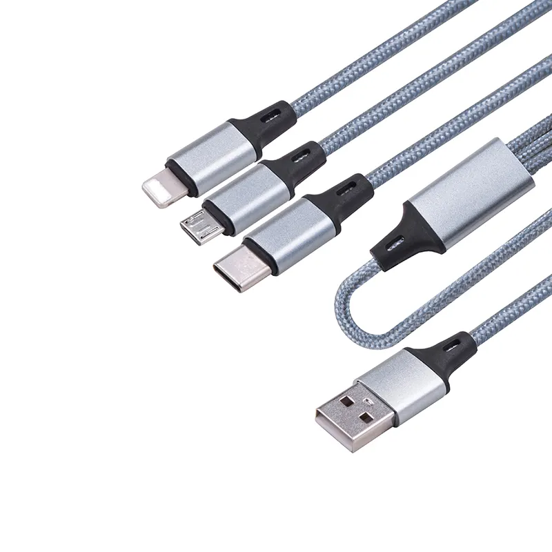 Multi Phone Charger Cable Braided Universal 3 in 1 Charging Cord with USB C, Micro USB and iPhone Adapter