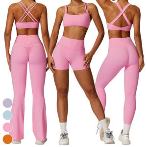 OEM ODM accartocciati pantaloni svasati Leggings reggiseno da ginnastica a vita alta per atleti da donna <span class=keywords><strong>Sexy</strong></span> reggiseno sport Leggings posizione Logo anteriore - Product Image 1