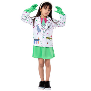 Disfraz de científica para niñas con bata de laboratorio y falda verde, talla 4-6T, traje para actuación de Halloween - Product Image 5