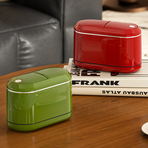 <b>Mini</b> Oval Trash Can With Lid For Home Office Bedroom Indoor Use Red Green Color Options - Product Image 1