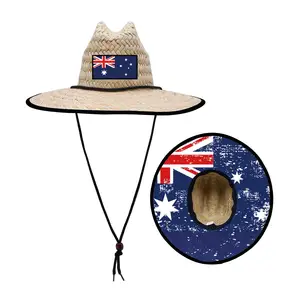 โรงงานจีนขนาดใหญ่หมวกฟางผู้ช่วยชีวิตออสเตรเลียชายหาดปีกกว้างหมวกบังแดดฟางธรรมชาติ