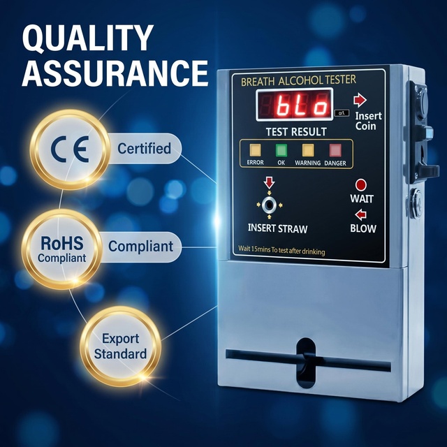 Bar Nightclub Coin Operated High Accuracy Metal Breathalyzer Machine AT319 Wall Mount Fuel Cell Sensor AC Powered 1-Year