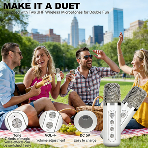 GENCE Altavoz Mini 5.0 con Iluminación LED RGB, Carcasa de Plástico, 2 Micrófonos Inalámbricos para Fiestas de Karaoke y Eventos al Aire Libre - Product Image 6