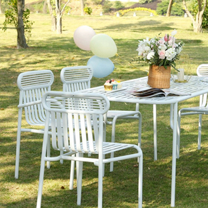 Table d'extérieur moderne et durable en <span class=keywords><strong>fer</strong></span> <span class=keywords><strong>forgé</strong></span> pour 6 personnes Ensemble <span class=keywords><strong>de</strong></span> chaises pour Villa Cour <span class=keywords><strong>Jardin</strong></span> Loisirs Café Lait Thé Boutique - Product Image 4