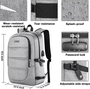 High Quality Anti-Theft Waterproof Laptop <b>Backpack</b> USB Charging Port Geometric Chain Strap Zipper Closure Polyester Lining - Product Image 4