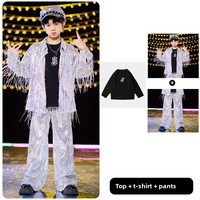 Vêtements de danse Hip Hop pour enfants, chemise à franges scintillante, pantalon à paillettes argentées, vêtements de compétition modernes pour garçons et filles
