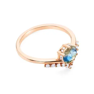 925 Sterling Silver Half Ring Diamond Bracket Moonwake Ring In Labradorite Blue Labradorite Ring