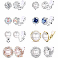 Anting Jepit Kristal Rhinestone Mutiara Imitasi Gaya Campuran Tanpa Tindik Warna Logam Campuran Perhiasan Pengantin untuk Wanita Grosir