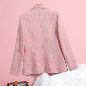 Pink Women's Blazer Plaid Wool Blend Slim Fit Suit Jacket For Work And Casual Wear - Product Image 2