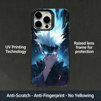 Coque de téléphone anti-rayures à impression intégrale avec effet lumineux bleu et personnage d'anime gris vibrant pour iPhone 17/15 Pro Max & Plus Series