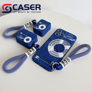 Étui pour écouteurs en forme de disque CD bleu tendance pour <span class=keywords><strong>Airpodspro</strong></span> 1/2/3, étui pour écouteurs irrégulier, cordon, boucle de fixation, accessoire antichoc - Product Image 2