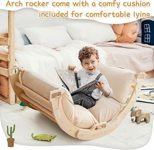 Modern Wooden Climbing Arch with Cushion-Montessori Climbing Arch <b>for</b> Kids Living Room Pillow <b>for</b> Arches - Product Image 3