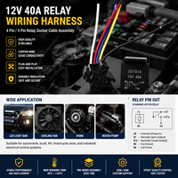 Arnés de Cableado de Relé de Control Automotriz Industrial, 12V 40A, Ensamblaje de Cable con Conector de Relé, 4 Pines, 5 Pines, Arnés Personalizado OEM