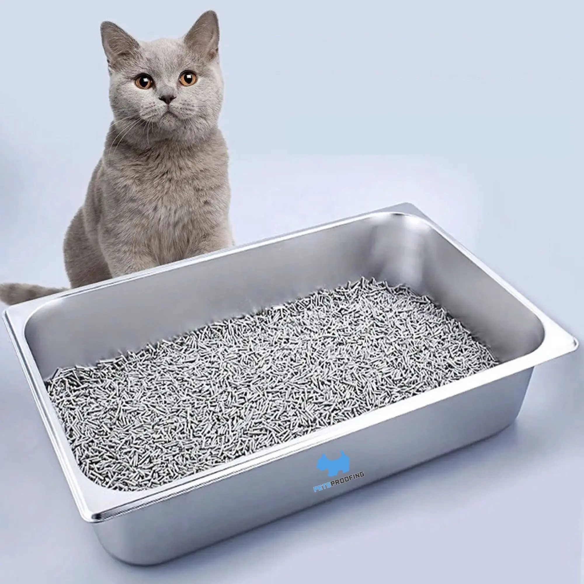 กล่องทรายโลหะสำหรับใส่ทรายแมวถาดทรายมัลติฟังก์ชันทนทานอุปกรณ์สัตว์เลี้ยงใช้ซ้ำได้ถาดทรายแมว