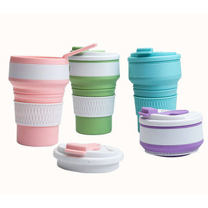 OKOLAY Non-Toxic Bpa Free Silicone Sippy Spill Proof Collapsible Silicone Coffee <strong>Cups</strong> with <strong>Cup</strong> Lid - Product Image 1