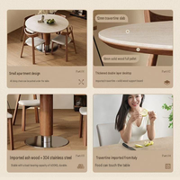 Table à manger ronde en pierre frittée, design Bauhaus moderne et minimaliste pour les petites maisons - Pieds en acier inoxydable durables