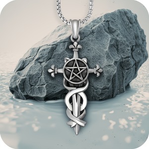 Five Pointed Star Sword Pendant For Men Stainless Steel <b>Cross</b> Necklace SP509 Gift Jewelry - Product Image 2