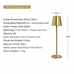 Lámpara <span class=keywords><strong>de</strong></span> Mesa Alta <span class=keywords><strong>de</strong></span> Metal Dorado Senya-Pro, Inalámbrica, Recargable, LED, Regulable al Tacto, Lámpara Decorativa Ambiental para Escritorio, <span class=keywords><strong>Mesita</strong></span> <span class=keywords><strong>de</strong></span> <span class=keywords><strong>Noche</strong></span>, Dormitorio, Hotel - Product Image 6