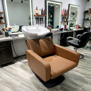 Sillón de Peluquería Moderno de Cuero, Silla Hidráulica para Lavado de Cabello, Altura Ajustable, Giratoria, Mueble de Barbería - Product Image 1