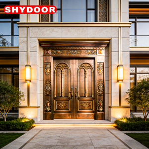 Porta di Sicurezza in Rame Personalizzata, Porta Principale in Acciaio Inox per Villa, Porta Doppia di Lusso in Stile <span class=keywords><strong>Romanico</strong></span> - Product Image 1