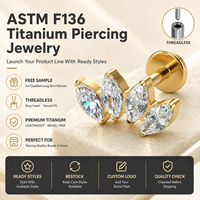 Kaishee 16G Piercing Medusa sans filetage en titane ASTM F136 6AI-4V ELI pour lèvre et corps