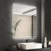 Miroir de salle de bain rectangulaire à LED avec interrupteur tactile réglable, design moderne élégant, montage mural, 3 couleurs de lumière