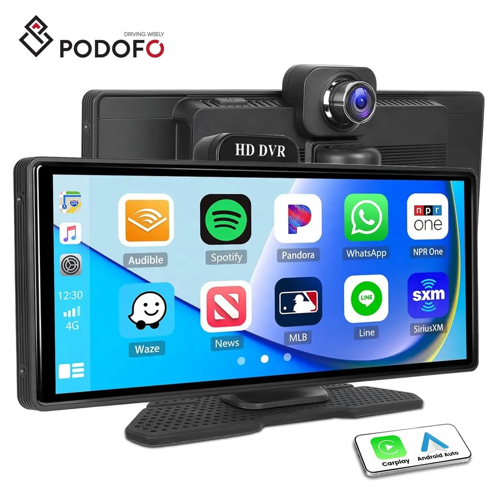 Podofo 10.26" Tela Carplay sem fio portátil com ADAS Dash Cam 4K Android Auto Airplay Rádio estéreo do carro Smart PND OEM Fábrica