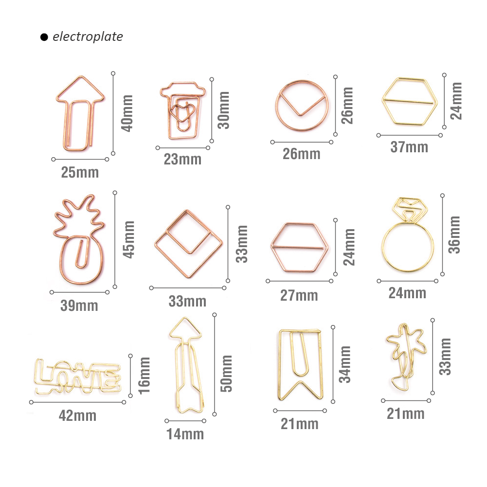 Золотистый и серебристый металлический зажим для бумаги в различных наборах, доступны любые индивидуальные формы, с пластиковым покрытием и гальваническим покрытием