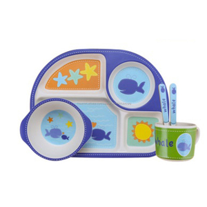 <span class=keywords><strong>Amazon</strong></span> 5 piezas de bambú de fibra de los niños conjunto Vajilla para niños - Product Image 1
