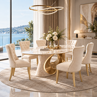 Ensemble de table et chaises de salle à manger en marbre de luxe moderne, chaises en cuir capitonnées italiennes, meubles de salle à manger extensibles, 6-8 chaises, Oehome