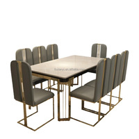 Table de salle à manger de luxe en acier inoxydable avec dessus en verre extensible plateau en marbre table de salle à manger de restaurant table de salle à manger