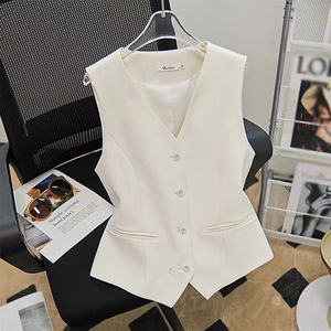 سترة نسائية بدون أكمام بياقة على شكل V بلون موحد، صدرية أنيقة وعصرية - Product Image 6