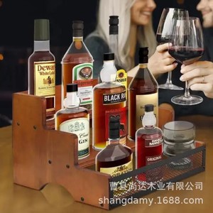 Retro wooden spice rack, tiered <b>desktop</b> storage rack, liquor display rack, <b>desktop</b> coffee <b>shelf</b> - Product Image 1