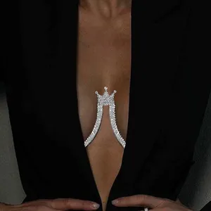 Crown-arnés de pecho de cristal para mujer, sujetador de cadena, Bikini Sexy con diamantes de imitación, cadena para el cuerpo, joyería para mujer, ropa de Festival