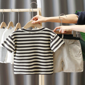 Conjunto de Ropa de Verano para Niños, Camiseta de Manga Corta y Pantalones Cortos a Rayas, 2 Piezas, Estilo Casual para Bebé Niño - Product Image 5